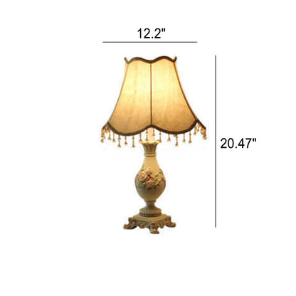 European Court Fabric Cone Resin Base 1-Light Table Lamp