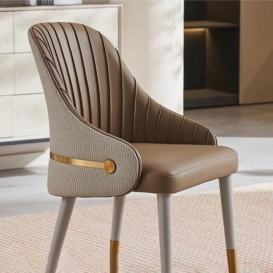 Modern Minimalist Square Pleated PU Leather Metal Foam Dining Chair Four Legs Backrest For Dining Room
