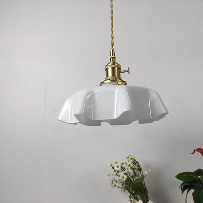 Traditional Japanese Cream Petal Glass 1-Light Pendant Light For Dining Room