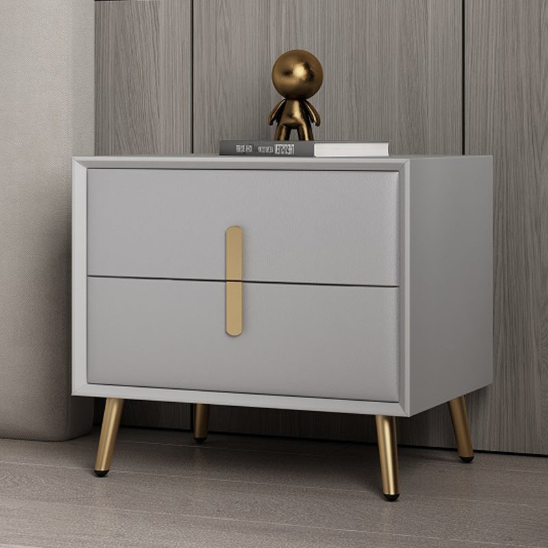 Modern Luxury Rectangular Solid Wood Microfiber Leather Hardware Nightstand 2-Drawer For Bedroom