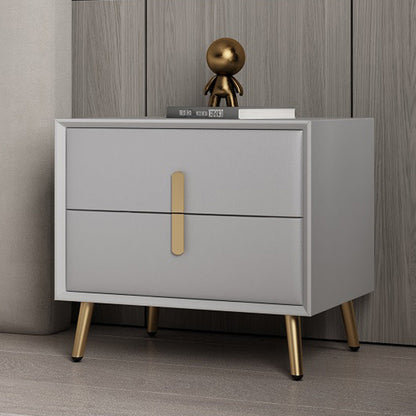 Modern Luxury Rectangular Solid Wood Microfiber Leather Hardware Nightstand 2-Drawer For Bedroom