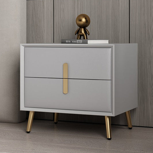 Modern Luxury Rectangular Solid Wood Microfiber Leather Hardware Nightstand 2-Drawer For Bedroom