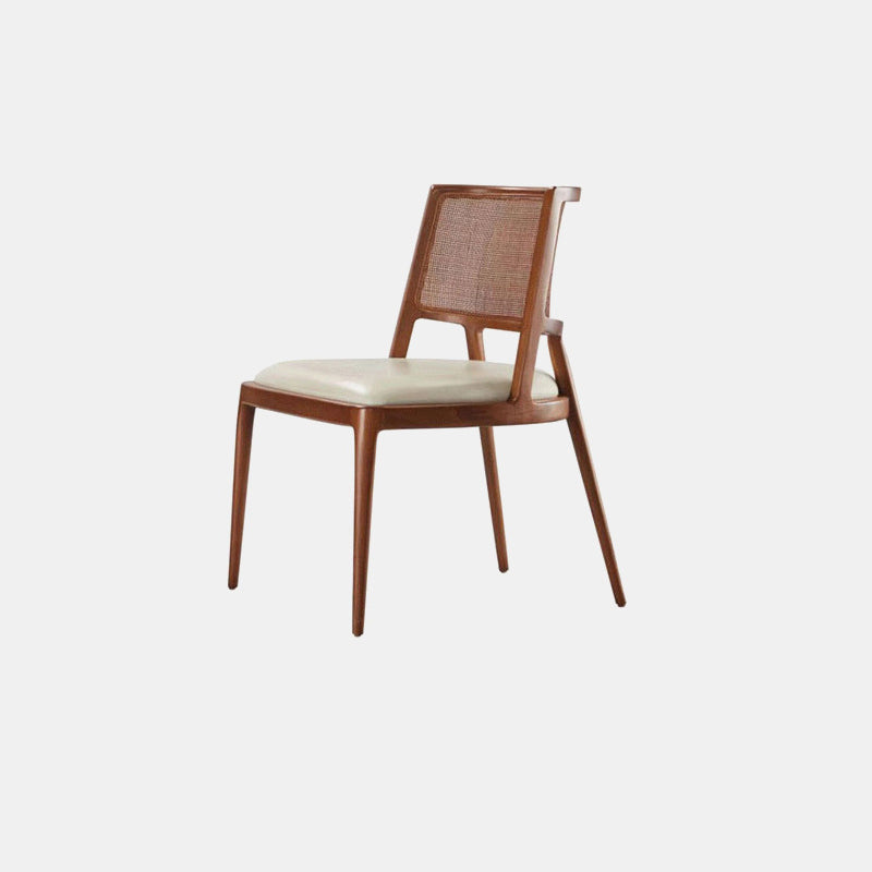Traditional Chinese Square Wood Weaving Microfiber Leather Dining Chair Four Legs Backrest Armrest For Dining Room