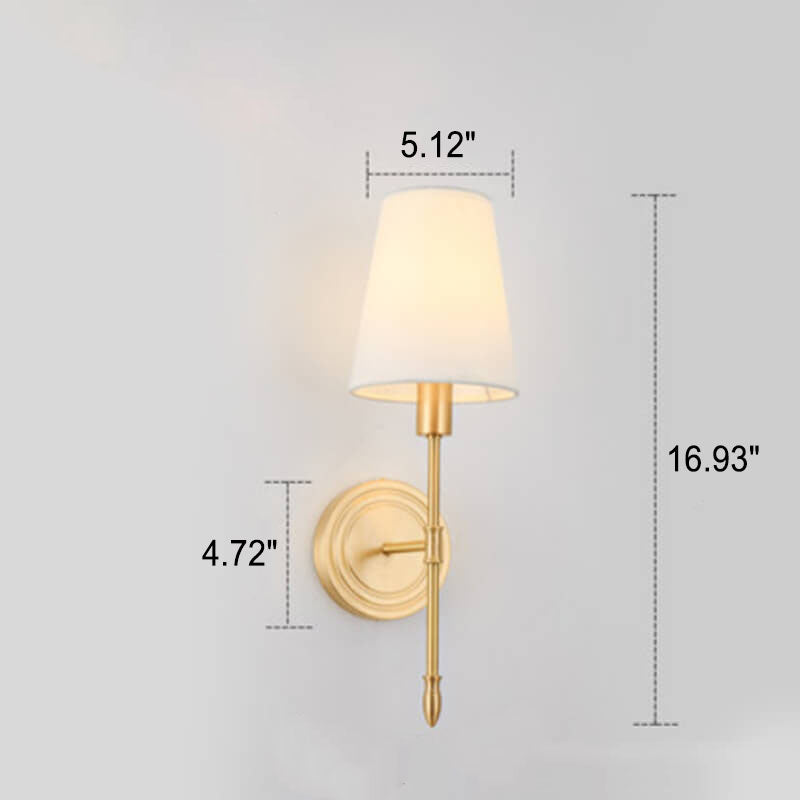 Modern Minimalist Brass Fabric Glass Straight Arm 1/2 Light Wall Sconce Lamp