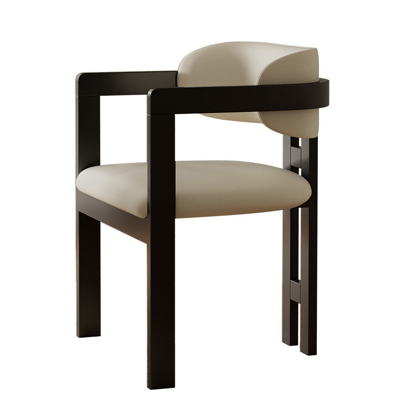 Modern Minimalist Square Microfiber Leather Ash Wood Dining Chair Backrest Armrest For Dining Room