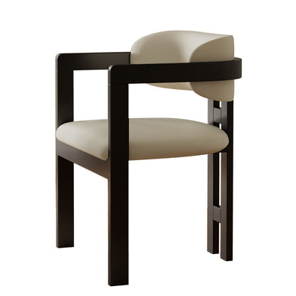 Modern Minimalist Square Microfiber Leather Ash Wood Dining Chair Backrest Armrest For Dining Room