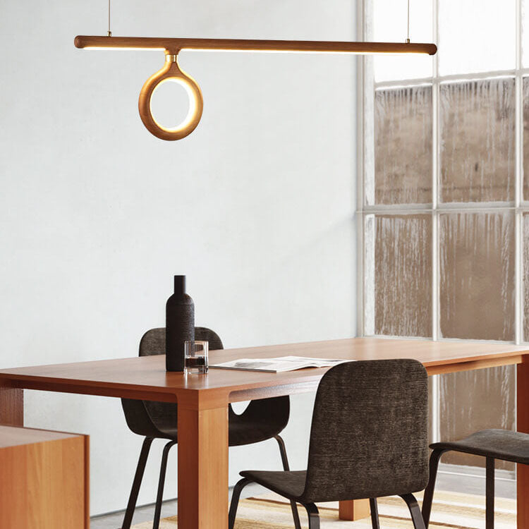 Modern Solid Wood Japanese Style Strip LED Chandelier