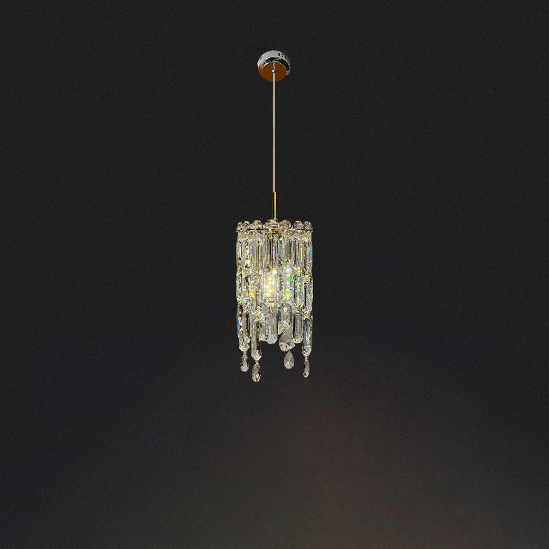 Modern Art Deco Cylinder Hardware Crystal 1-Light Pendant Light For Living Room