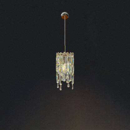Modern Art Deco Cylinder Hardware Crystal 1-Light Pendant Light For Living Room
