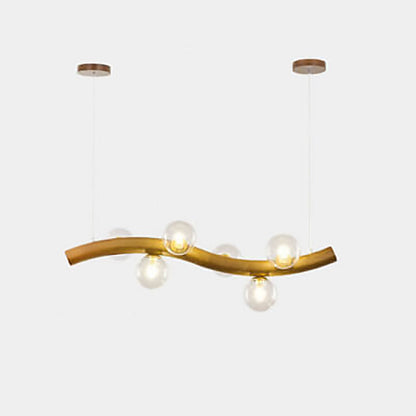 Modern Minimalist Wave Line Orb Solid Wood Glass 6/8/10 Lights Island Light Chandelier For Dining Room