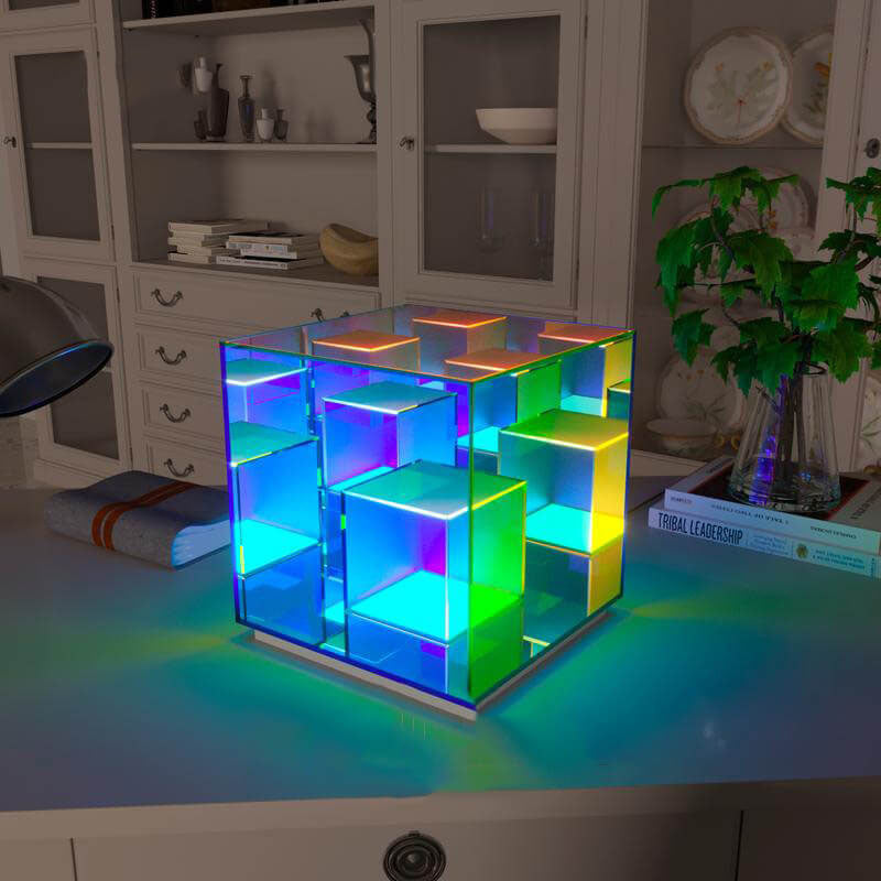 Modern Acrylic RGB Line Rubik's Cube LED Table Lamp