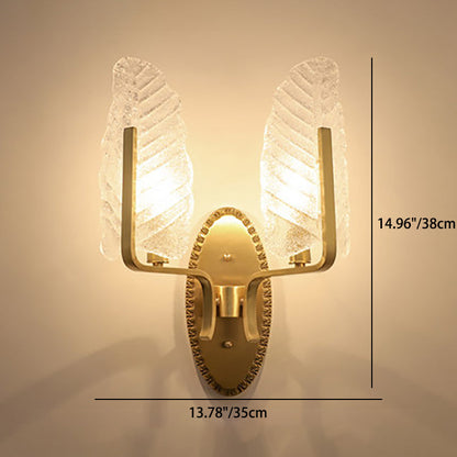 Contemporary Luxury Copper Glass Leave Banana Leaf 1/2 Light Wall Sconce Lamp For Living Room
