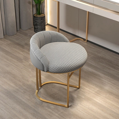 Contemporary Nordic Round Iron Faux Leather Vanity Stool Backrest Armless For Bedroom