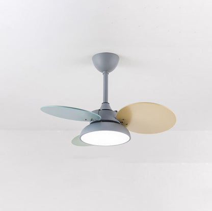 Simple Colorful Round Fan Leaf Kids Downrods Ceiling Fan Light