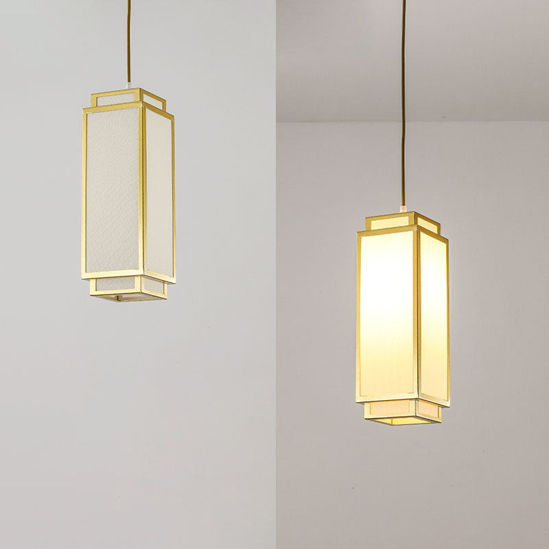 Traditional Chinese Rectangle Iron Fabric 1-Light Pendant Light For Living Room