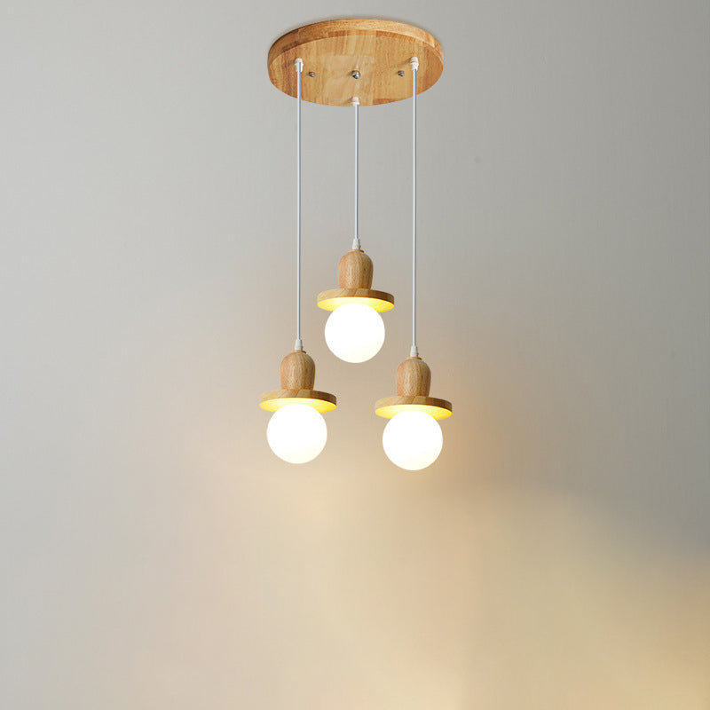 Traditional Japanese Wooden Linear Frame Globe Glass Shade 1/3/5-Light Island Light Chandelier For Living Room