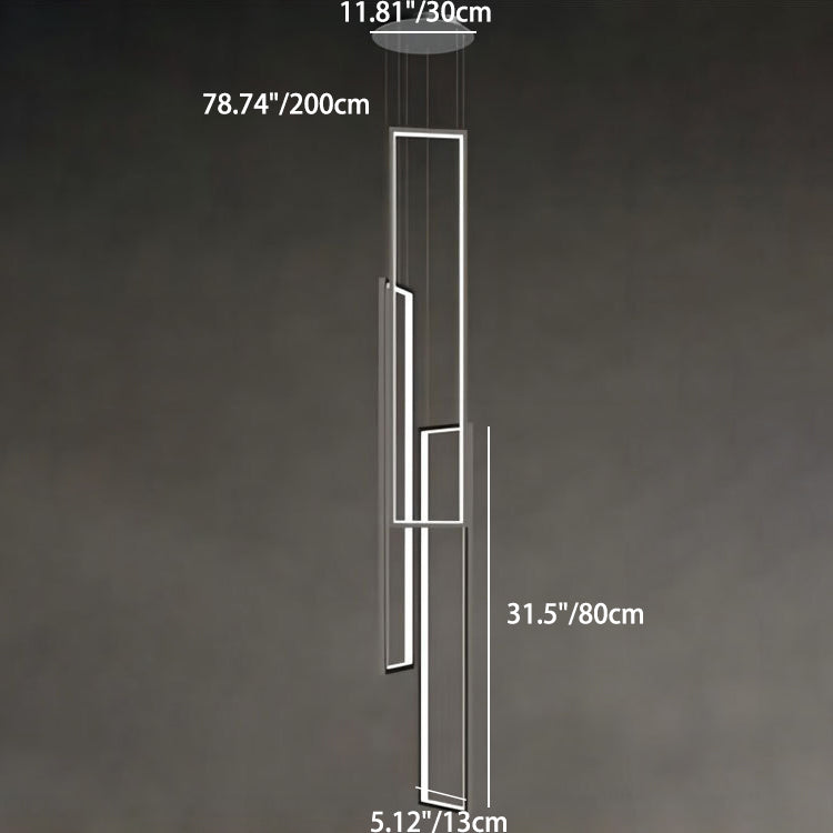 ثريا LED بتصميم عصري بسيط مصنوعة من الحديد والألومنيوم والسيليكا على شكل مربع مستطيل للسقف للسلالم