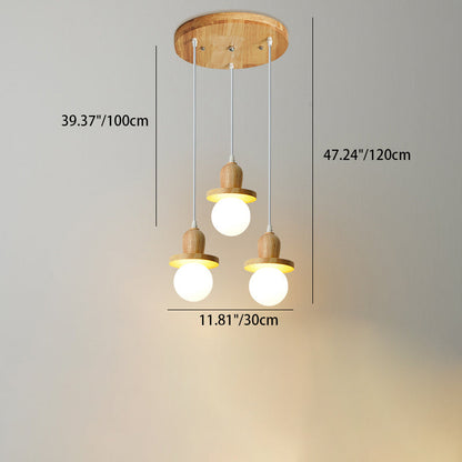 Traditional Japanese Wooden Linear Frame Globe Glass Shade 1/3/5-Light Island Light Chandelier For Living Room