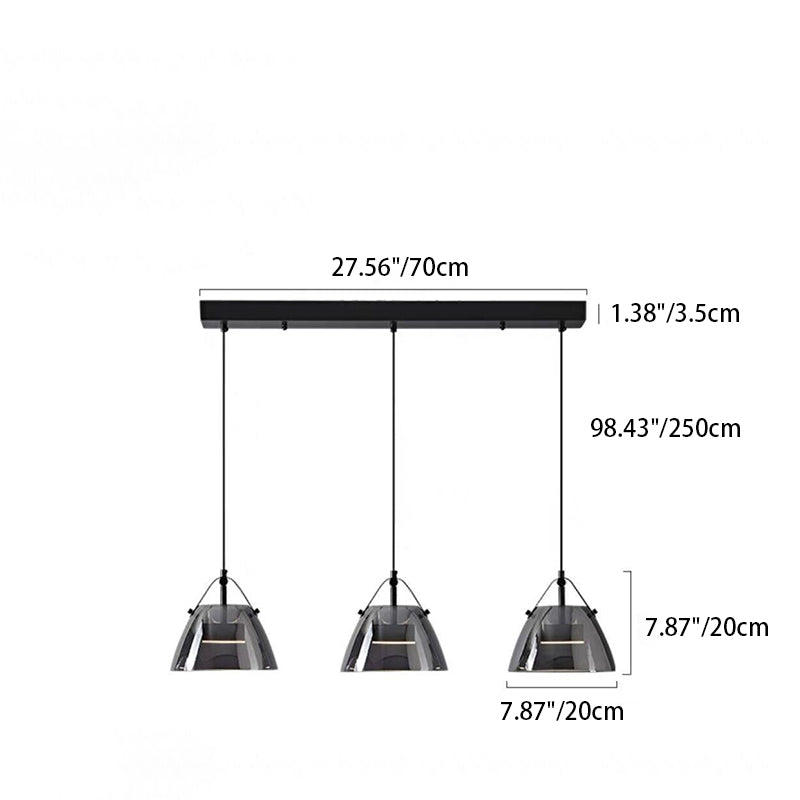 Contemporary Scandinavian Glass Conical Shade LED Island Light Chandelier For Dining Room