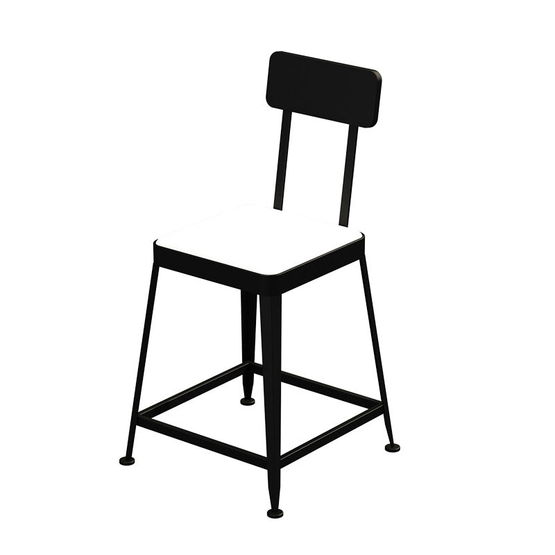 Modern Minimalist Square PU Leather Upholstered Iron Frame Bar Stool Backrest Footrest For Dining Room