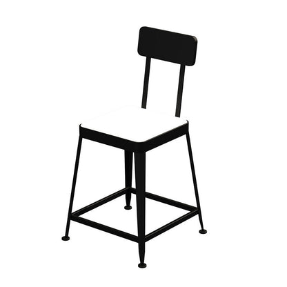 Modern Minimalist Square PU Leather Upholstered Iron Frame Bar Stool Backrest Footrest For Dining Room