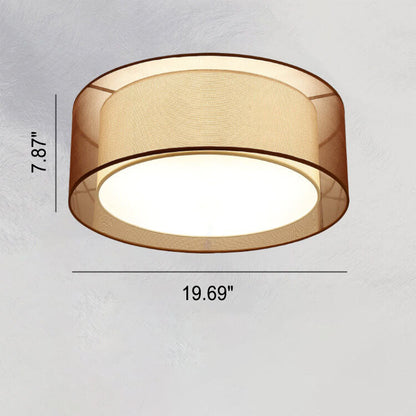 Modern Chinese Fabric Iron Round Square 3/5 Light Flush Mount Ceiling Light