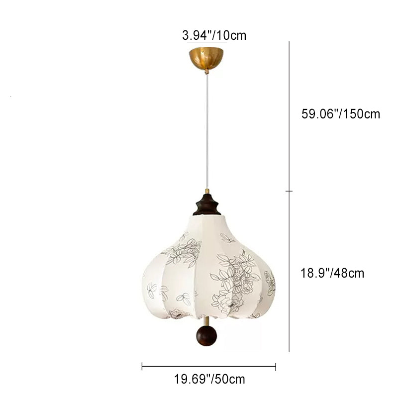 Traditional Vintage Chestnut Shaped Walnut Fabric Iron 1-Light Pendant Light For Bedroom