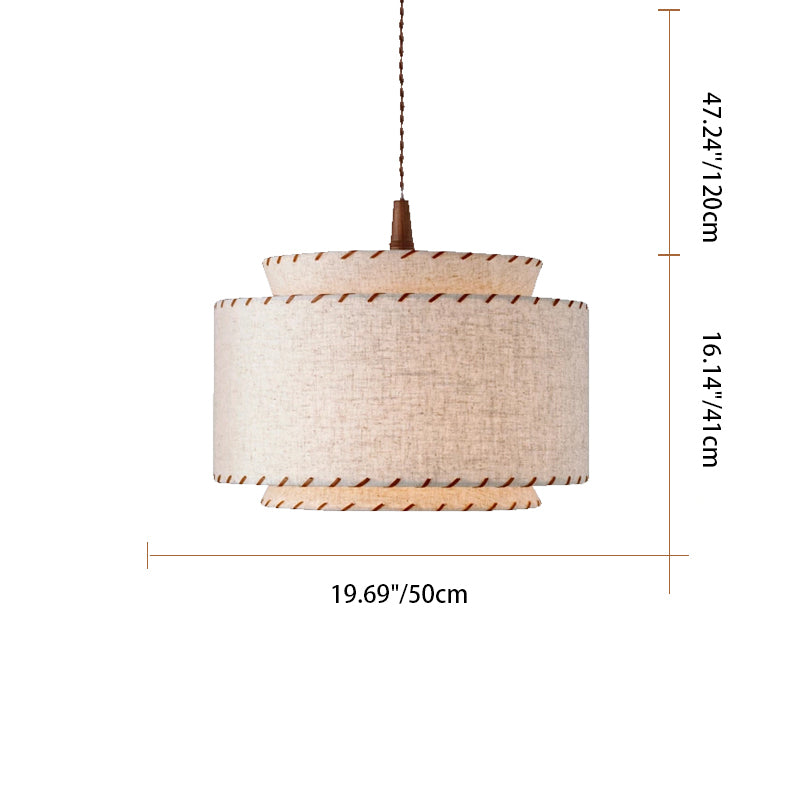 Contemporary Boho Double Cylinder Fabric Shade 1-Light Pendant Light For Living Room