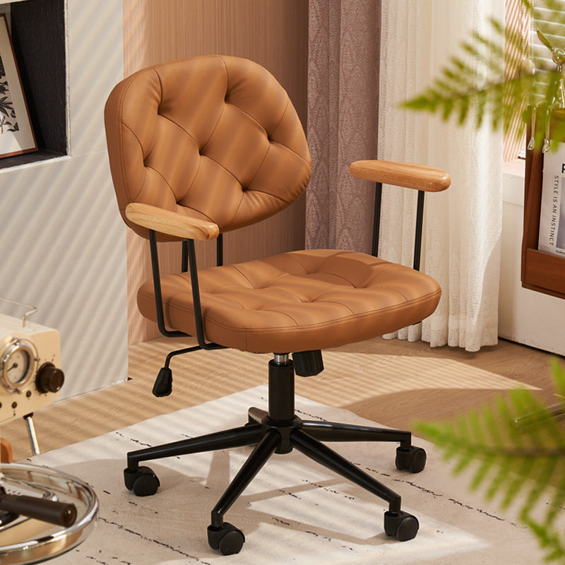 Modern Minimalist Square Faux Leather Wood Steel Chair Backrest Armrest For Bedroom