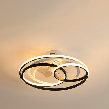 مروحة سقف LED بتصميم بسيط ومبتكر مع تداخل حلقتين 