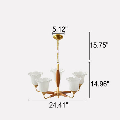 European Vintage Rustic Copper Wood Glass 3/5/8-Light Chandelier