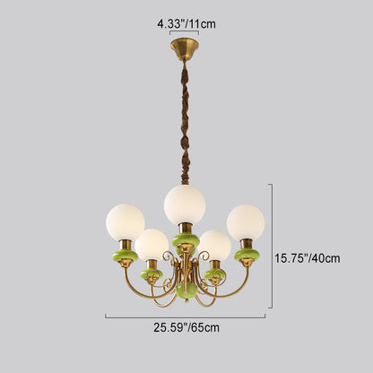 Traditional Vintage Round Ball Iron Glass 3/5 Light Chandelier For Living Room