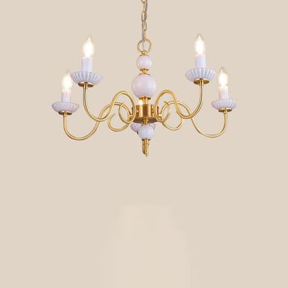 Traditional French Full Copper Frame Candelabra 5-Light Chandelier For Living Room