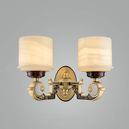 European Retro Light Luxury Copper Jade 1/2-Light Wall Sconce Lamp