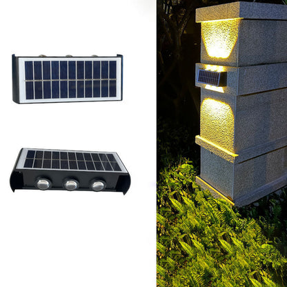 مصباح حائط LED مستطيل الشكل مقاوم للماء يعمل بالطاقة الشمسية بتصميم عصري بسيط مصنوع من مادة ABS PMMA للفناء الخارجي