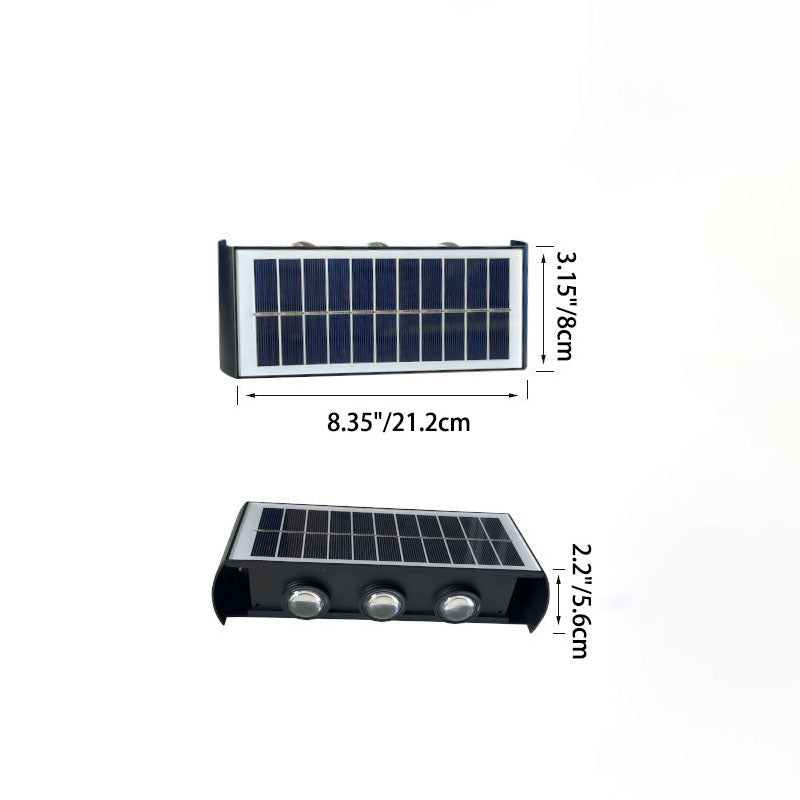 مصباح حائط LED مستطيل الشكل مقاوم للماء يعمل بالطاقة الشمسية بتصميم عصري بسيط مصنوع من مادة ABS PMMA للفناء الخارجي