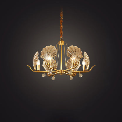 Contemporary Luxury Branch Leaf All Copper Glass 3/6/8 Light Chandelier For Living Room