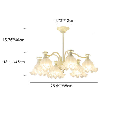 Traditional French Iron Glass Flower 4/6/8 Light Chandelier For Living Room