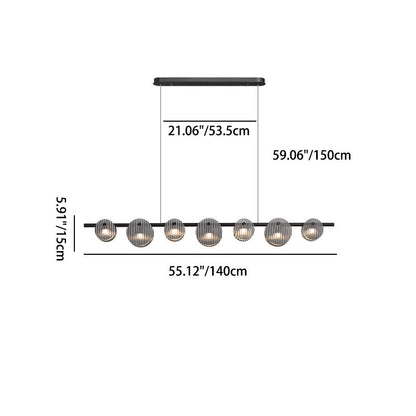 Modern Minimalist Stainless Steel Vertical Grain Glass Disc LED Island Light Chandelier For Entertainment Room