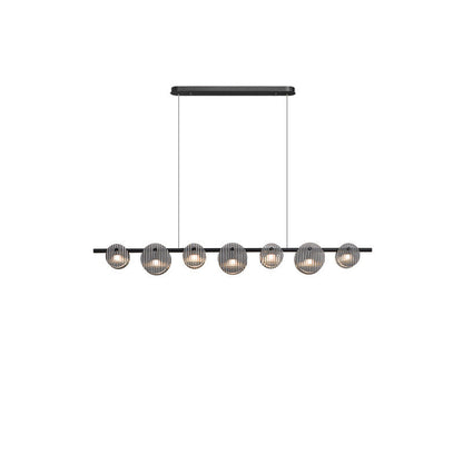 Modern Minimalist Stainless Steel Vertical Grain Glass Disc LED Island Light Chandelier For Entertainment Room