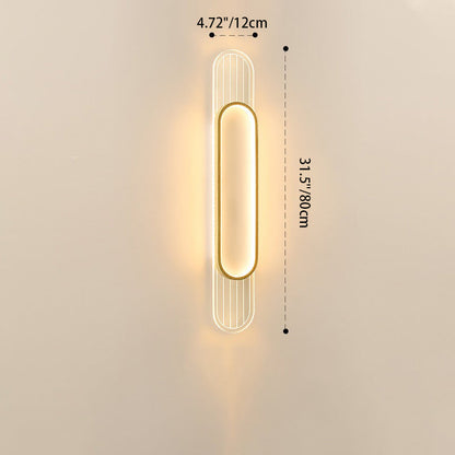 Modern Simplicity Imitation Wood Grain Edging Acrylic Grille Ellipse Shade LED Wall Sconce Lamp For Living Room