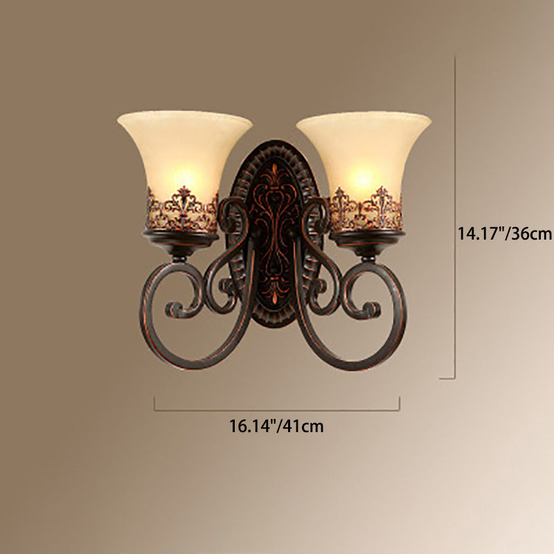 Traditional Vintage Round Glass Iron 1/2 Light Wall Sconce Lamp For Bedroom