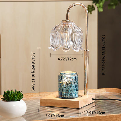 Modern Art Deco Floral Glass Metal Wood 1-Light Melting Wax Table Lamp For Bedroom