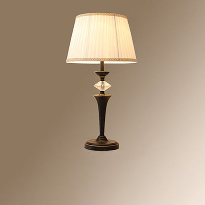 Traditional Vintage Pleated Fabric Shade Iron Base 1-Light Table Lamp For Bedroom