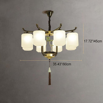 Traditional Chinese Iron Frame Cylinder Glass Shade 6/8/10/12-Light Chandelier For Living Room