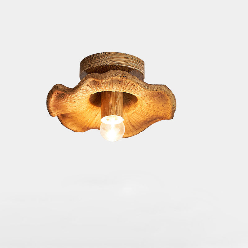 Traditional Vintage Lotus Leaf Resin Fiber Glass 1-Light Semi-Flush Mount Ceiling Light For Bedroom