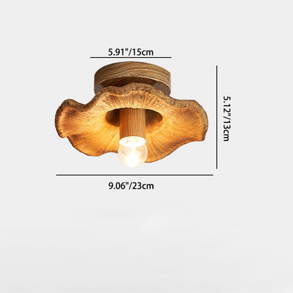 Traditional Vintage Lotus Leaf Resin Fiber Glass 1-Light Semi-Flush Mount Ceiling Light For Bedroom