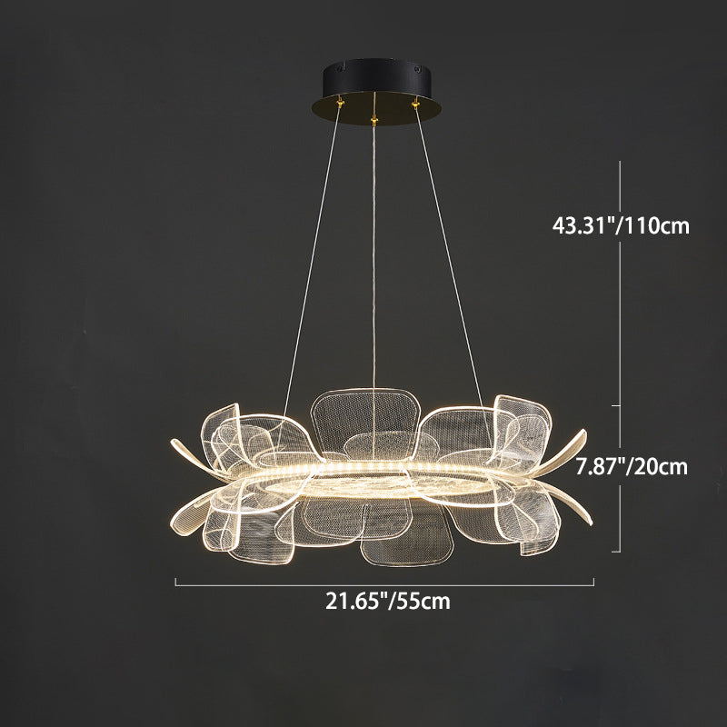 Modern Minimalist Round Flower Clear Metal Acrylic LED Island Light Chandelier For Dining Room