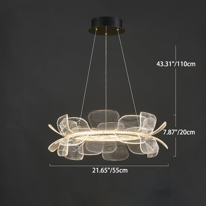 Modern Minimalist Round Flower Clear Metal Acrylic LED Island Light Chandelier For Dining Room