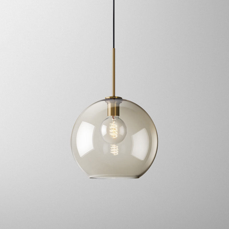 Nordic Minimalist Cognac Glass Round Geometric Jar 1-Light Pendant Light
